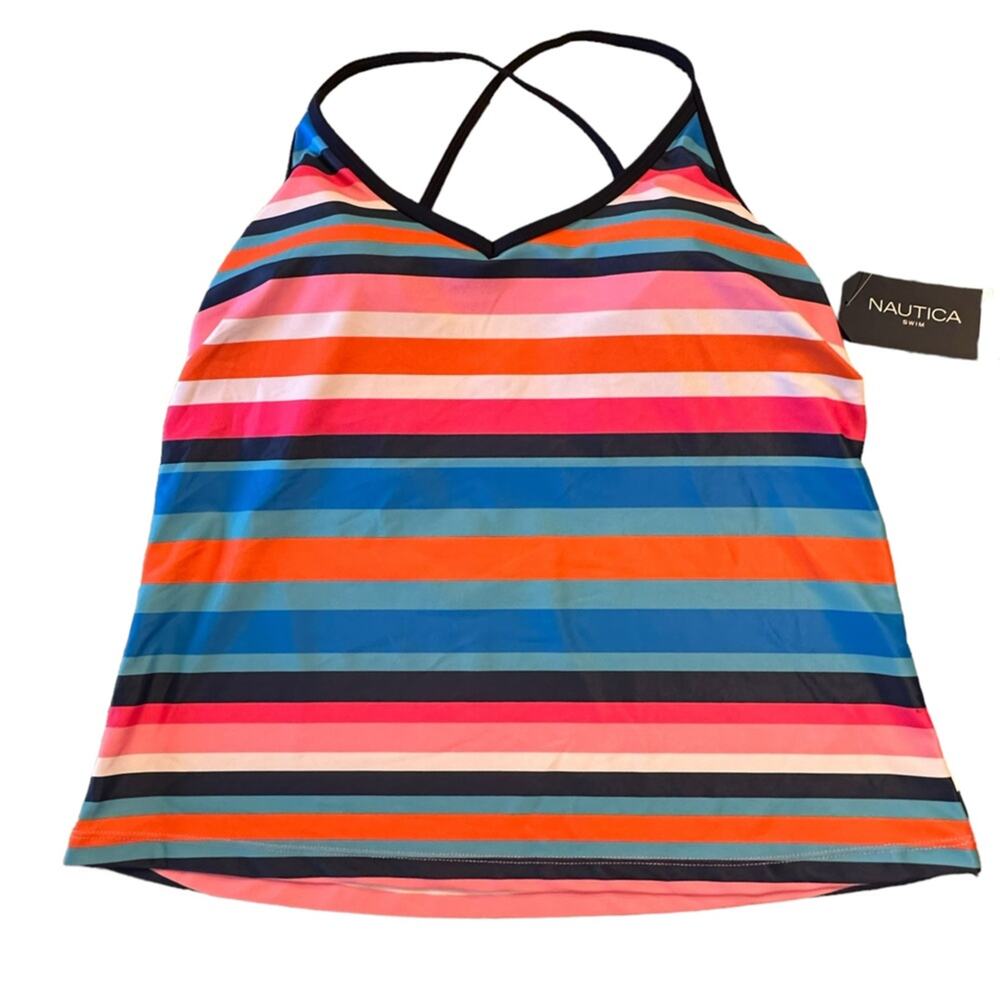 Nautica Brightly  colored Striped Swimsuit Top in Womens Medium NWT
